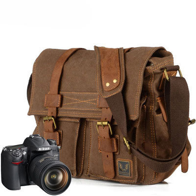 VLOVELAW 2025 Muchuan cloth bag, canvas with leather bag, shoulder messenger bag, casual photography waterproof liner SLR camera bag