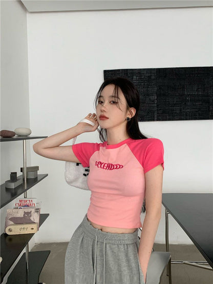 VLOVELAW Pure Desire Style Short Student Top Hot Girl Slim Fit  Summer New Short Sleeve T-shirt Female American Design Sense Ins