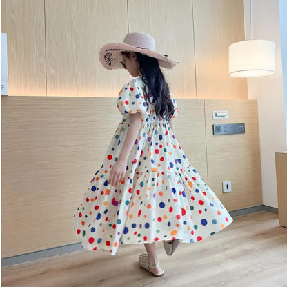 VLOVELAW Girls' Summer Dress Dress Summer Children's Princess Dress Western Style  New Korean Style Teenager Clothing Girls' Clothes