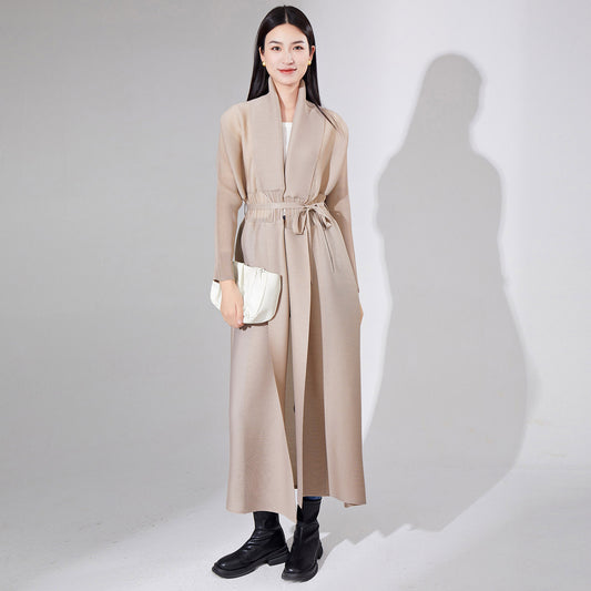 2025 OEM customization  Popular trade brand women's clothing foundry extended trench coat women's pleated coat robe