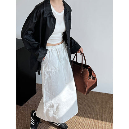 Luxi, retro drawstring tooling skirt  new design sense thin straight skirt high waist skirt 9617