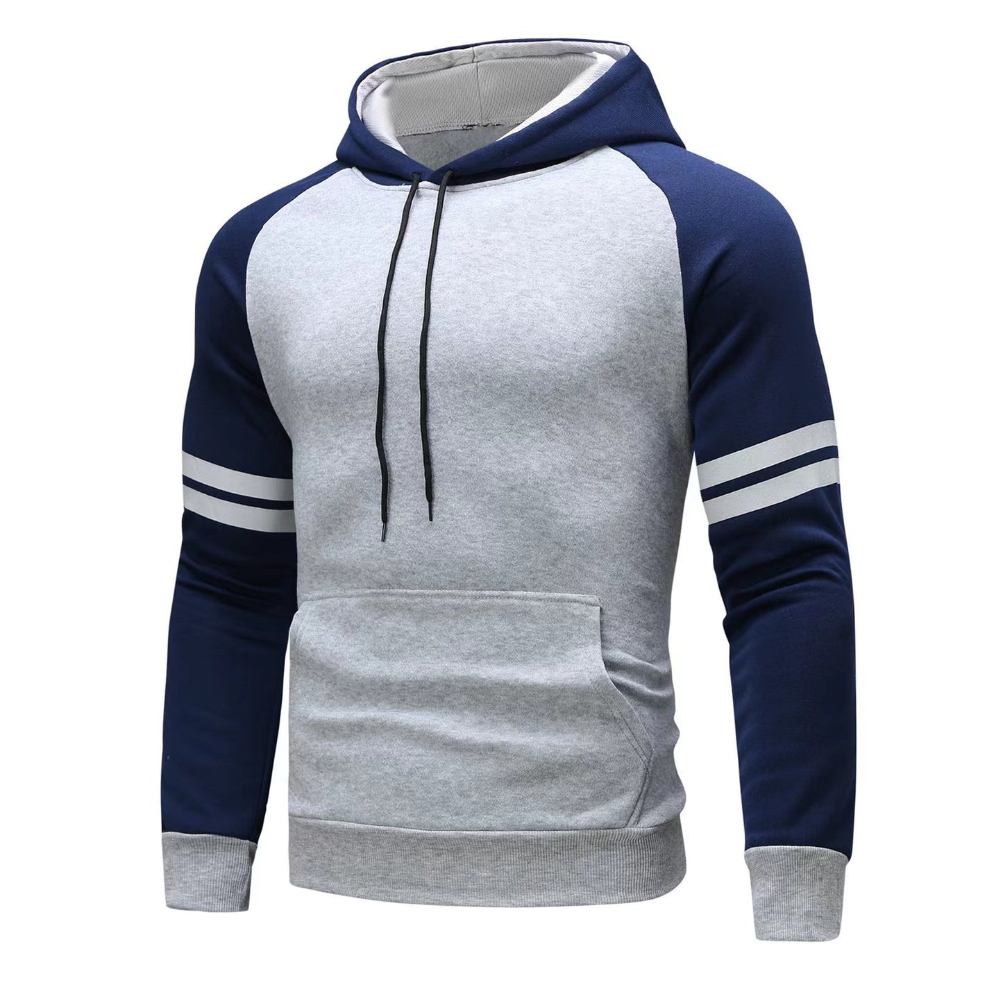VLOVELAW  new New leisure sports fitness contrasting colors men's autumn and winter color matching striped sweater pullover hooded plus