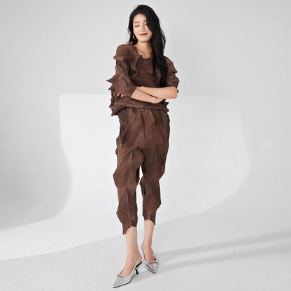 2025 Fashion Suit Women's Premium Spring Irregular T-Shirt Top Design Casual Pants Two-piece Tide