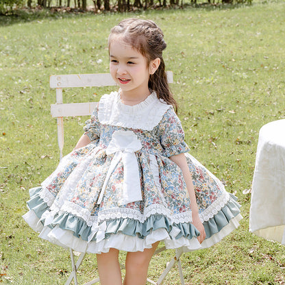 2025 Summer New Lolita Children Shirt Girls' Baby Floral Short Sleeve Dress Cute Princess Dress