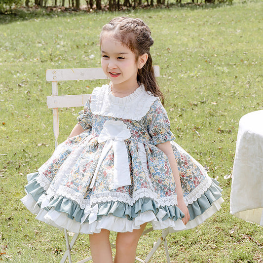 2025 Summer New Lolita Children Shirt Girls' Baby Floral Short Sleeve Dress Cute Princess Dress
