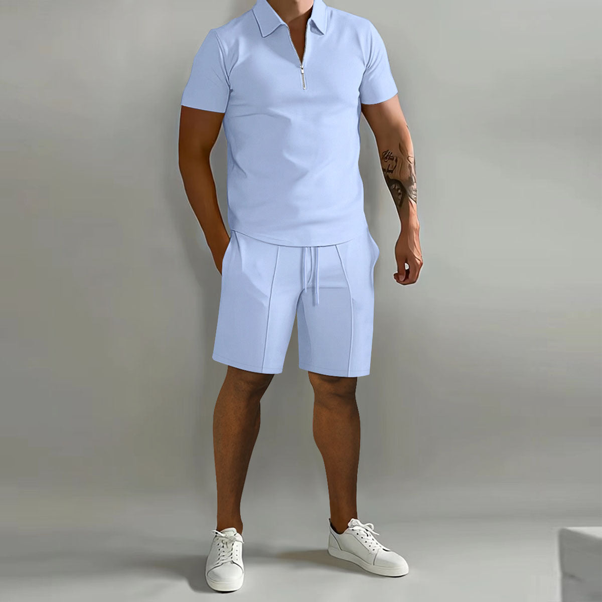 VLOVELAW   Spring and Summer Men's Suit Lapel Short Sleeve POLO Shirt Sports Trousers 2-piece Men's Set