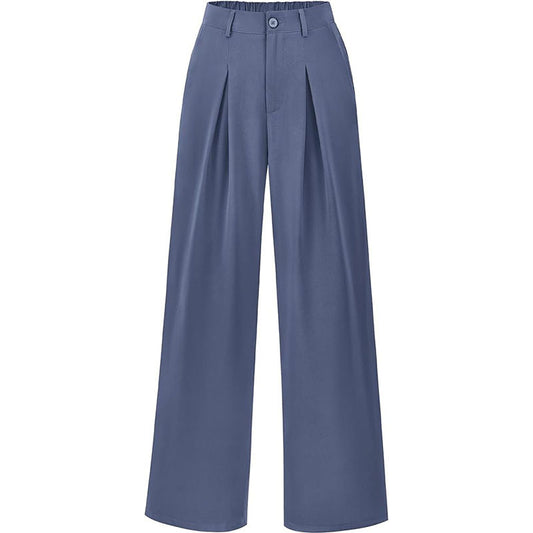 Solid Pleated Wide Leg Pants, Elegant Long Length Draped Pants, Women's Clothing