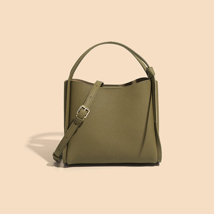 Women's Bucket Bag  New Fashion Genuine Leather High-Grade Simple Portable Lunch Bag Cowhide Leather Single-Shoulder Bag Messenger Bag