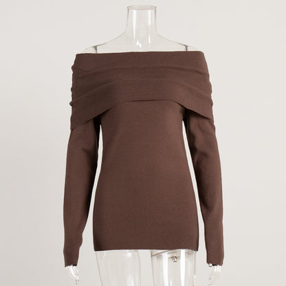 VLOVELAW 2025 sweater women's New autumn and winter 2025 style long-sleeved knitted bottoming shirt one-word shoulder sexy slim-fitting off-the-shoulder top