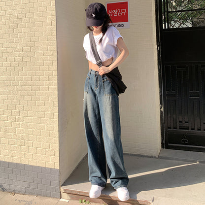 Licshe# American Jeans Women's 2025 Spring New Loose Wide-Leg Pants High Waist Straight Slimming Women's Wear Pants