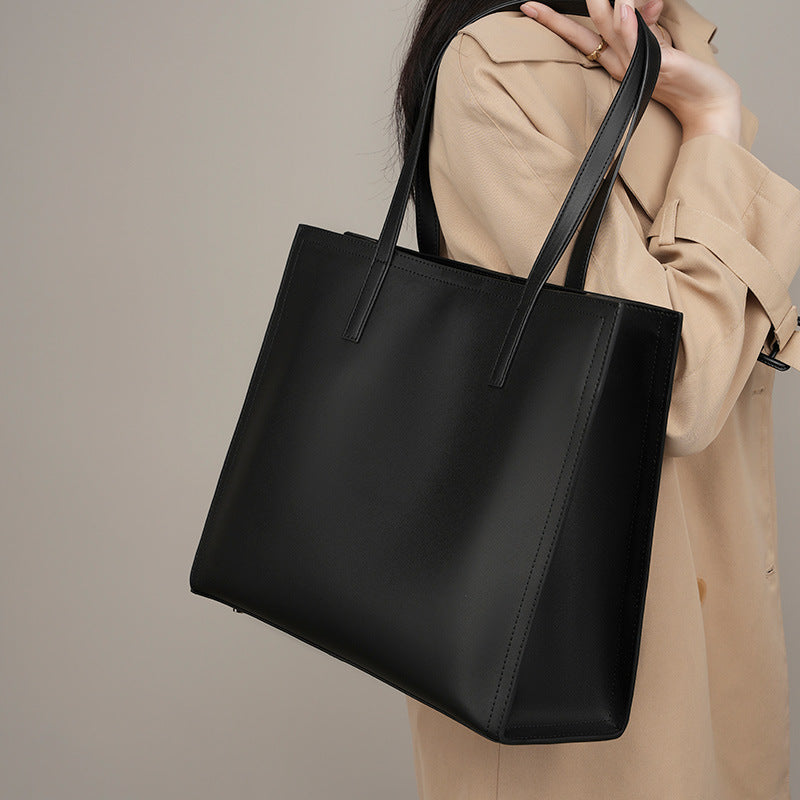 VLOVELAW 2025 New niche tote bag women's leather large-capacity briefcase computer bag black cowhide commuter bag