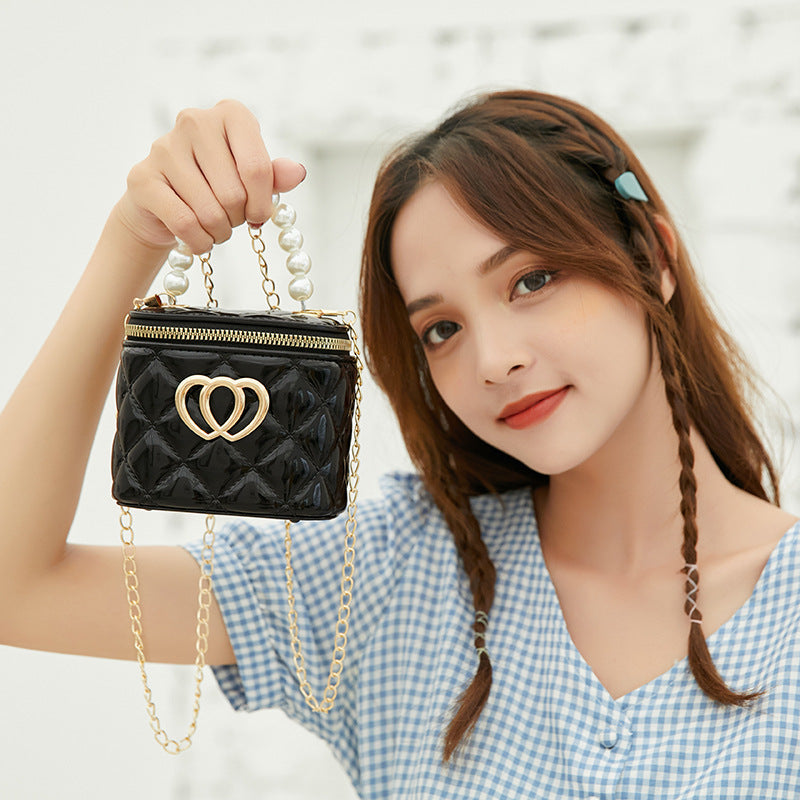 VLOVELAW Pearl Gel Bag DIY Bag Lion Ridge Bucket Bag PVC Crossbody Women's Bag Rhombus Chain Bag Women's Handbag