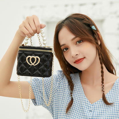 VLOVELAW Pearl Gel Bag DIY Bag Lion Ridge Bucket Bag PVC Crossbody Women's Bag Rhombus Chain Bag Women's Handbag