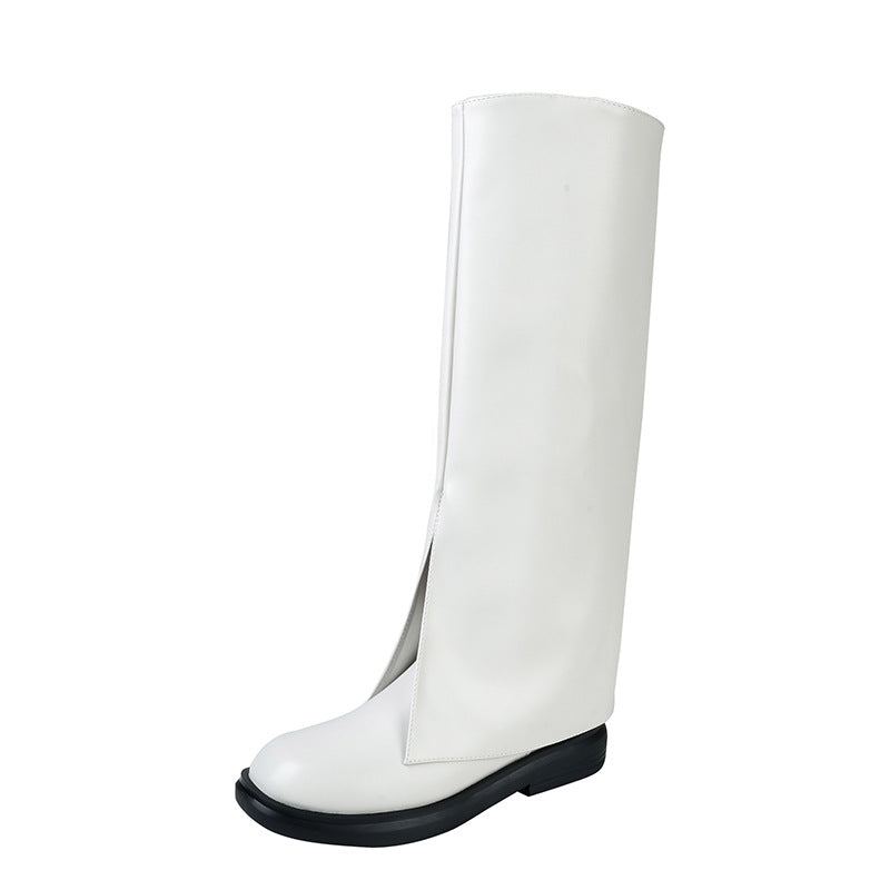 plus Size Women's Long Boots  New Winter Slimming Internet Celebrity All-Match High Tube below the Knee Square Toe Flat Bottom Knight Boots