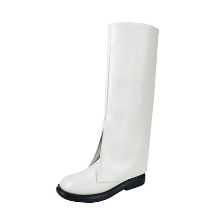 plus Size Women's Long Boots  New Winter Slimming Internet Celebrity All-Match High Tube below the Knee Square Toe Flat Bottom Knight Boots