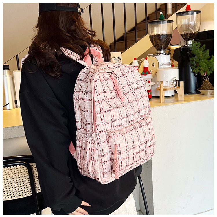 Plaid Schoolbag Female College Student Niche Design Early Autumn and Winter Middle and High School Student Good-looking Corduroy Backpack