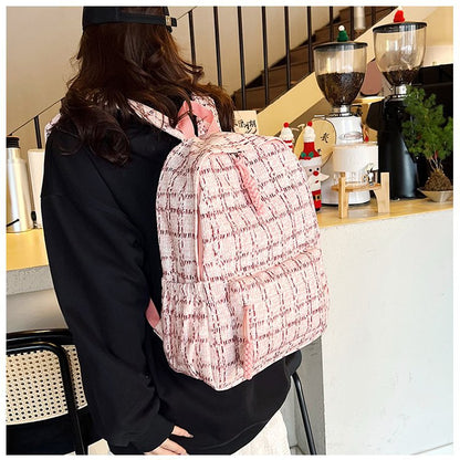 Plaid Schoolbag Female College Student Niche Design Early Autumn and Winter Middle and High School Student Good-looking Corduroy Backpack