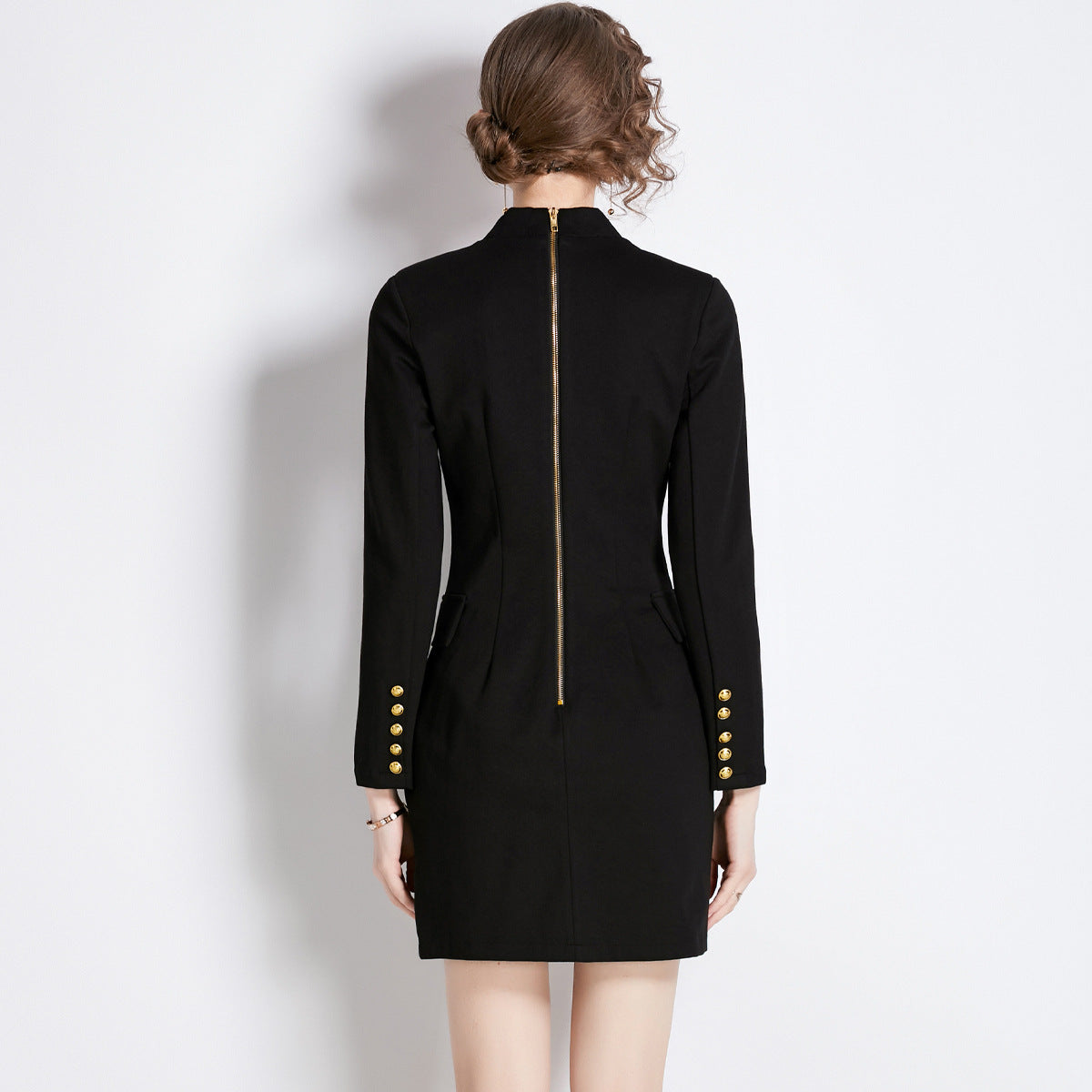 Black dress long sleeve  new autumn dress double breasted commuting temperament Korean version thin suit skirt