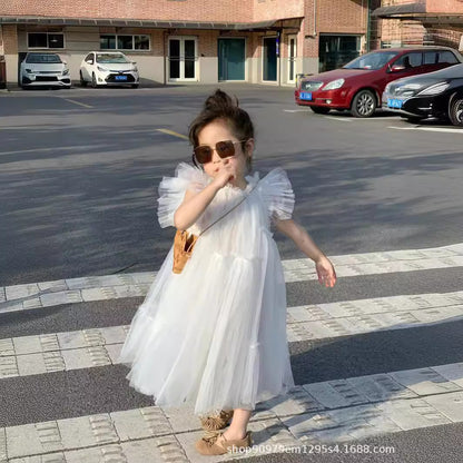 VLOVELAW 24 Years Internet Hot Girls Dress Flounced Sleeve Princess Dress Mesh Bubble Skirt Little Girl Birthday Little Dress