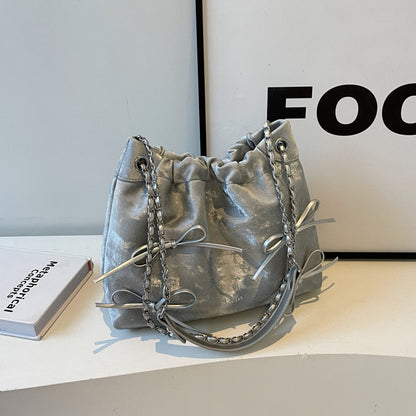 VLOVELAW 2025 Single shoulder small bag women's popular new fashion bow chain bag Popular style versatile garbage bag diagonal cross armpit bag