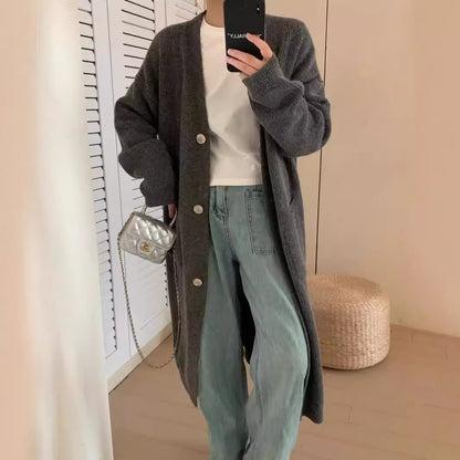 VLOVELAW Knitted large-size cardigan women's autumn and winter new Korean version loose lazy style 2025 style medium and long thickened sweater jacket tide