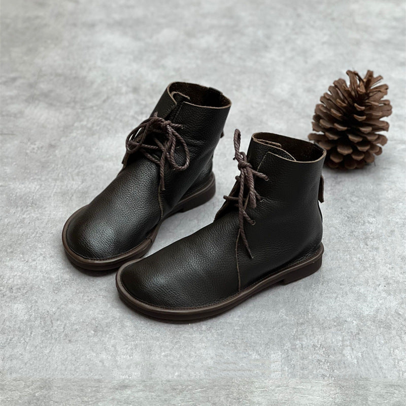 Retro Leather Martin Boots Casual round Toe All-Matching British Style Chelsea Boots Short Boots Women's Soft Leather Soft Bottom Leather Boots