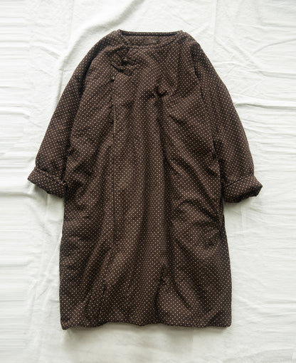 retro literary and artistic elegance polka dot diagonal placket thickened padded robe winter national style loose long cotton-padded coat L22369