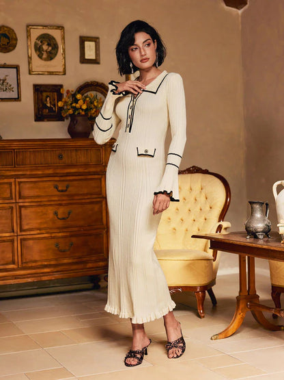 new  New Popular trade skirt women's clothing Spice Girl single-breasted long-sleeved knitted fishtail skirt dress women
