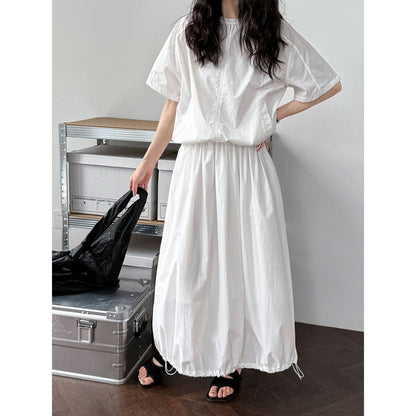 Luxi, Korean version of simple and light short-sleeved top + puffy skirt two-piece suit women's summer new 5116