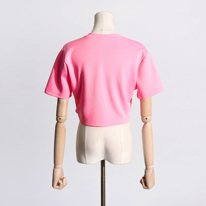 2025 summer new diamond sequined bow design short-sleeved T-shirt women's niche design short top