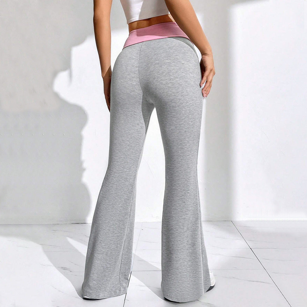 popular Popular trade hot-selling  sports casual pants autumn and winter splicing contrasting colors elastic waist wide legs horn trousers women