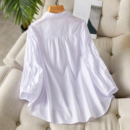 direct sales lantern sleeves pure cotton white shirt women's  new nine-quarter sleeves Korean version fashion temperament pure cotton top