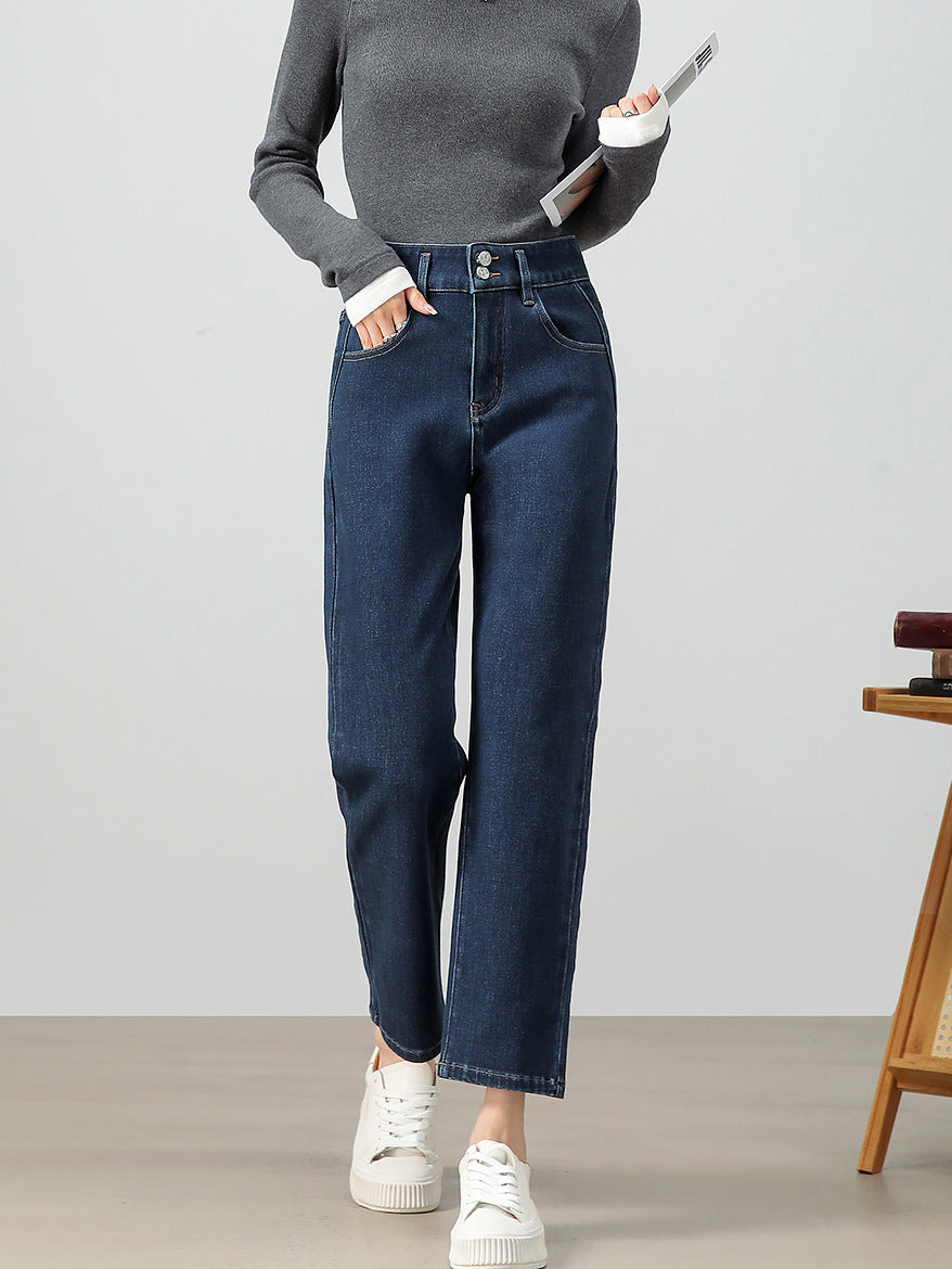 2025  Spring and Autumn New Cotton Fashion Retro Jeans Women's Loose and Skinny Versatile Comfortable Straight Nine-Point Pants