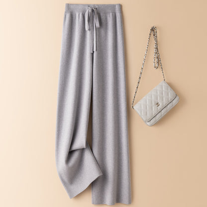 VLOVELAW Knitted wide-leg pants women's spring and autumn wear casual lazy high waist drape straight loose knitted casual trousers women