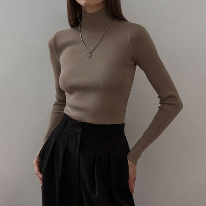 KKBOXLY Cross-border semi-turtleneck bottoming shirt, 2025 New autumn and winter new temperament elegant slim-fitting warm long-sleeved sweater