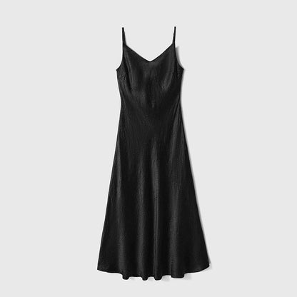 2025 Anti-wrinkle texture satin, acetic acid suspender dress, high-end temperament long dress, summer women's skirt new