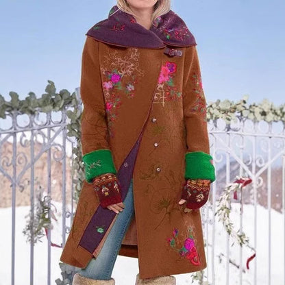 2025 autumn and winter new  Popular trade women's clothing  medium and long printed top long sleeve woolen coat new