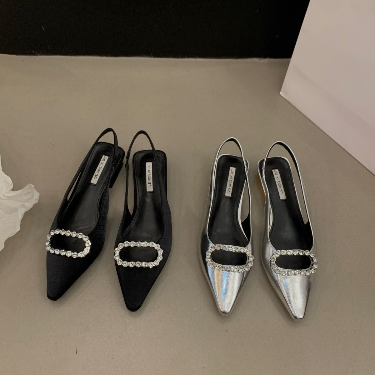 VLOVELAW  Style Chunky Heel Niche Closed Toe Sandals Women's Shoes  New Summer Silver Temperament Rhinestone Pointed Toe Shoes