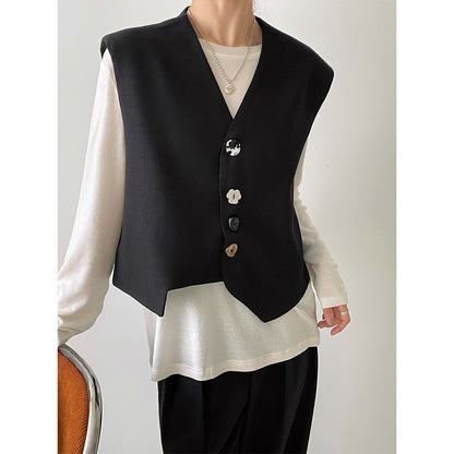2025 Tachibana Spring Heavy Industry Women's Irregular Black Jacket Short Premium Retro Vest 8882-2