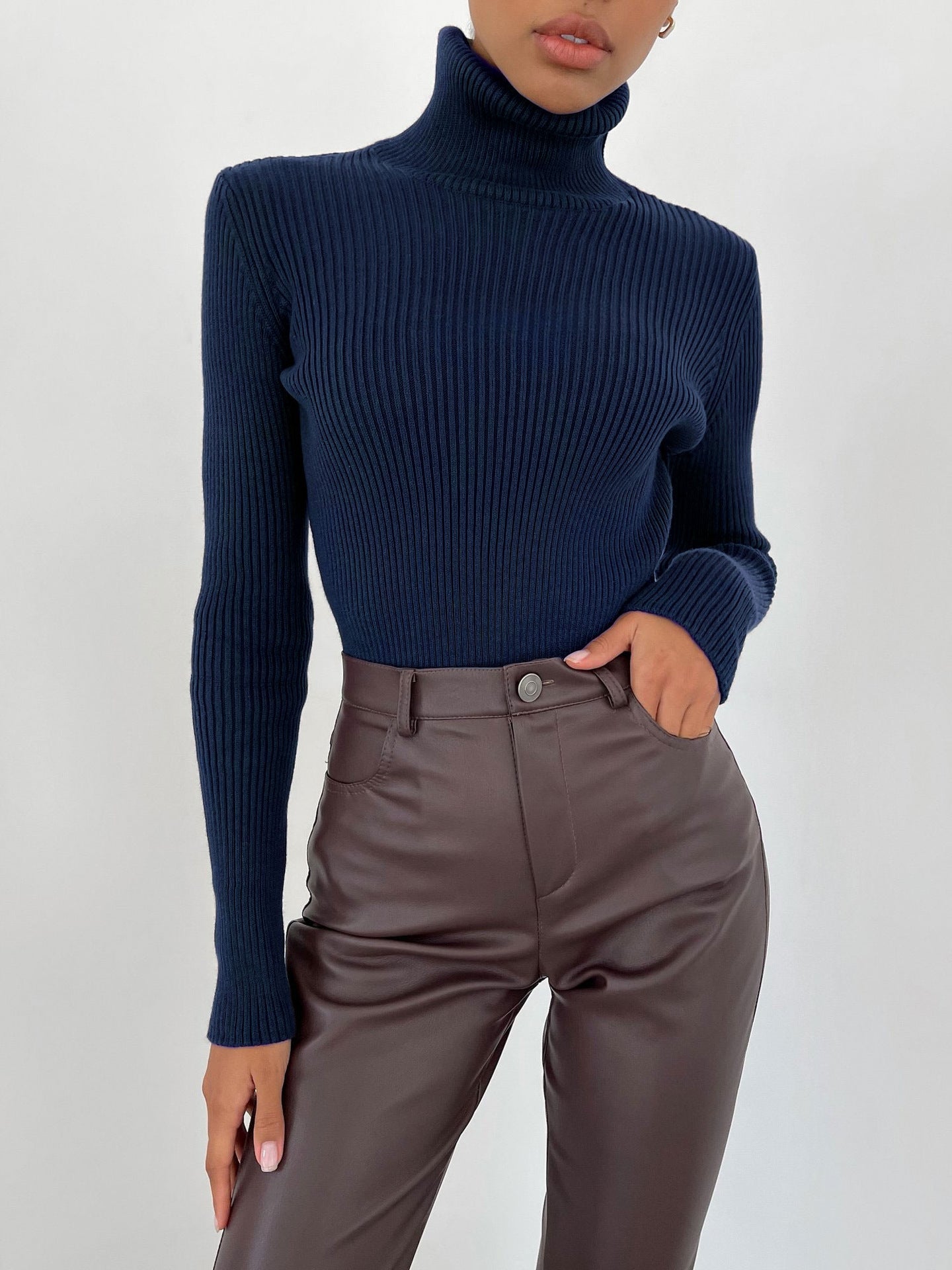 KKBOXLY Cross-border turtleneck sweater knitted bottoming shirt Europe and America New  autumn knitted sweater turtleneck pullover sweater women