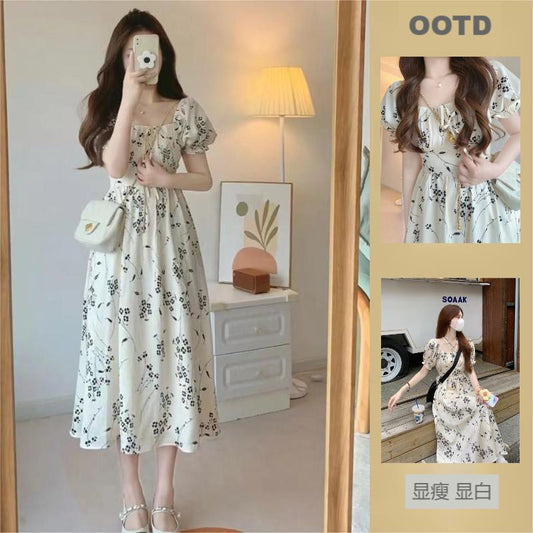 VLOVELAW High-Grade Tea Break  First Love Floral Dress Women's Summer  New Small Gentle Chiffon Dress