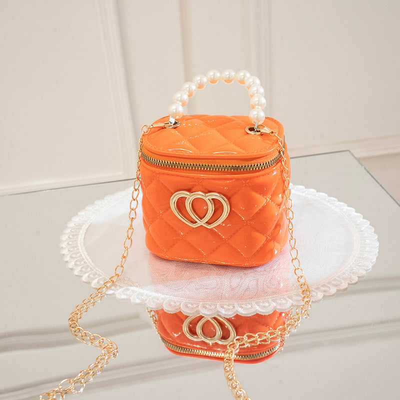 VLOVELAW Pearl Gel Bag DIY Bag Lion Ridge Bucket Bag PVC Crossbody Women's Bag Rhombus Chain Bag Women's Handbag
