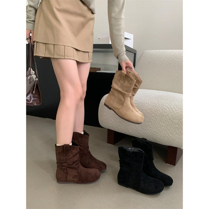 Autumn popular new simple casual round head flat bottom single boots soft sole comfortable fashion boots suede sleeve short boots women