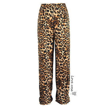 Tie and wrap original design, leopard print light elastic waist high waist casual pants, new women's clothing design trousers