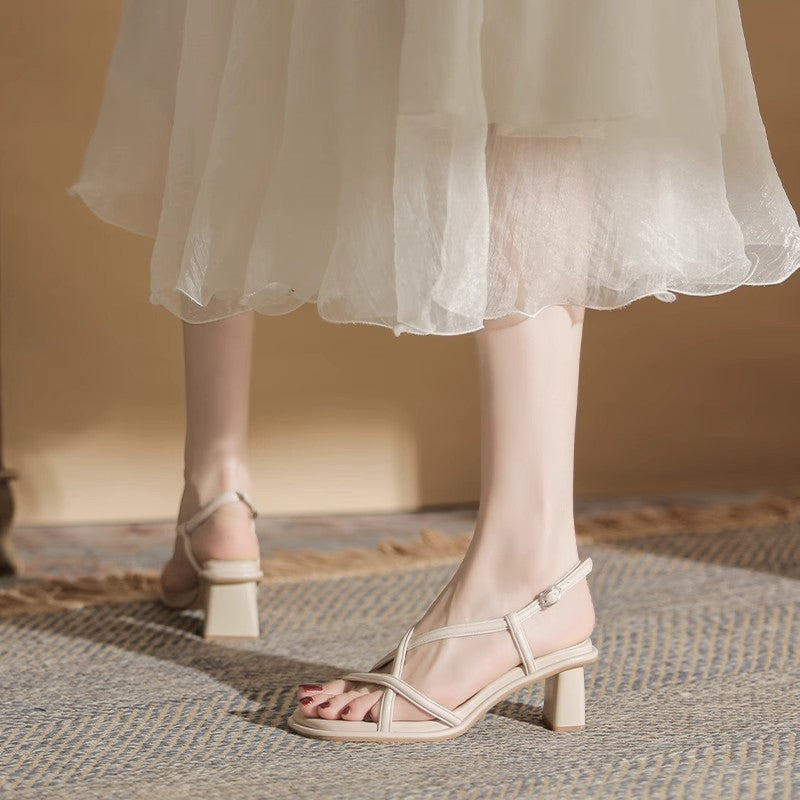 Retro Roman Sandals for Women  New Summer Chunky Heel Outdoor Fairy Style High Heel Niche Inner Match Match Skirt