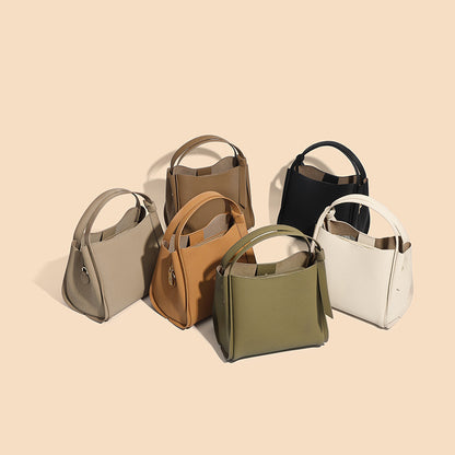 Women's Bucket Bag  New Fashion Genuine Leather High-Grade Simple Portable Lunch Bag Cowhide Leather Single-Shoulder Bag Messenger Bag