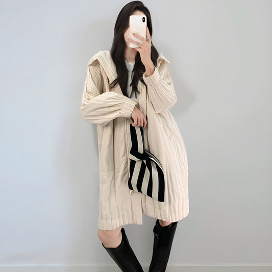 2025 Cotton jacket down jacket women's high-end women's small medium and long pleated new loose versatile pleated cotton coat