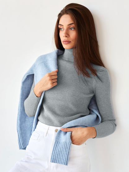 KKBOXLY Cross-border turtleneck sweater knitted bottoming shirt Europe and America New  autumn knitted sweater turtleneck pullover sweater women