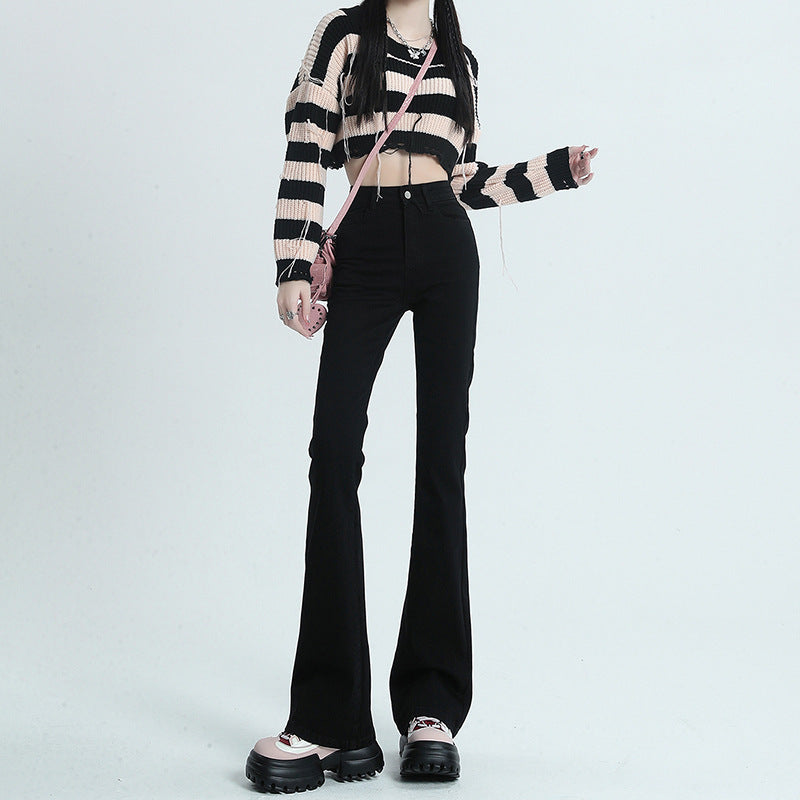 Black Bootcut Jeans for Women 2025 Spring and Autumn New High Waist Stretch High-Looking Slimming Small Horseshoe Pants