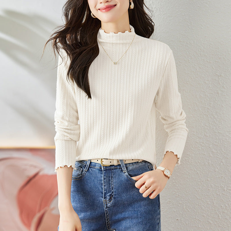 direct sales knitted top women's semi-turtleneck inner  spring retro warm sweater short bottoming shirt